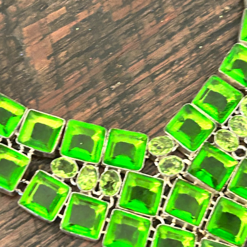 Sterling Silver and Peridot Large Bib Statement Necklace - Picture 4 of 4